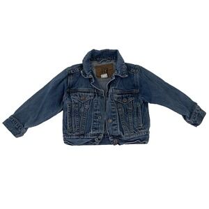 Vtg Y2K XXS (3-4) GAP Denim Blue Jean Jacket Kids Snaps Pockets Fall Trucker
